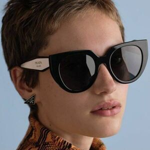 NEW Prada PR14WS 09Q-5S0 Black Talc Gray Cat Eye Oversized Women Sunglasses